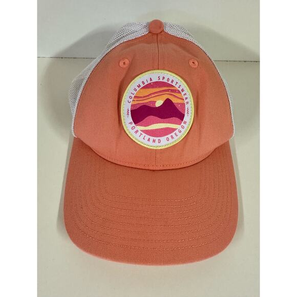 Columbia Sportswear Portland Patch Trucker Snap Back Peach White Mesh Hat - Picture 1 of 6